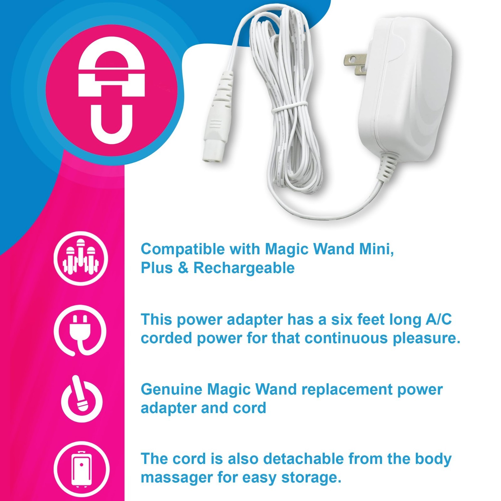 Mini Personal Massager with Power Adapter & 6ft Charging Cord – Neck, Back, Musc
