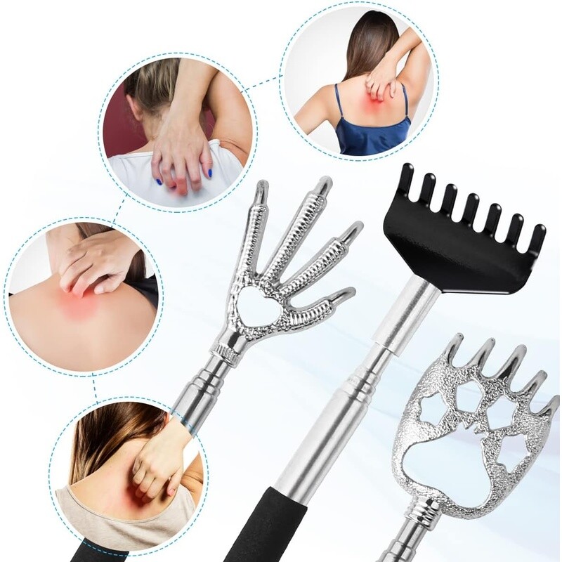 3 Pack Telescoping Back Scratcher Metal W/ Rubber Handles Massage Gift New