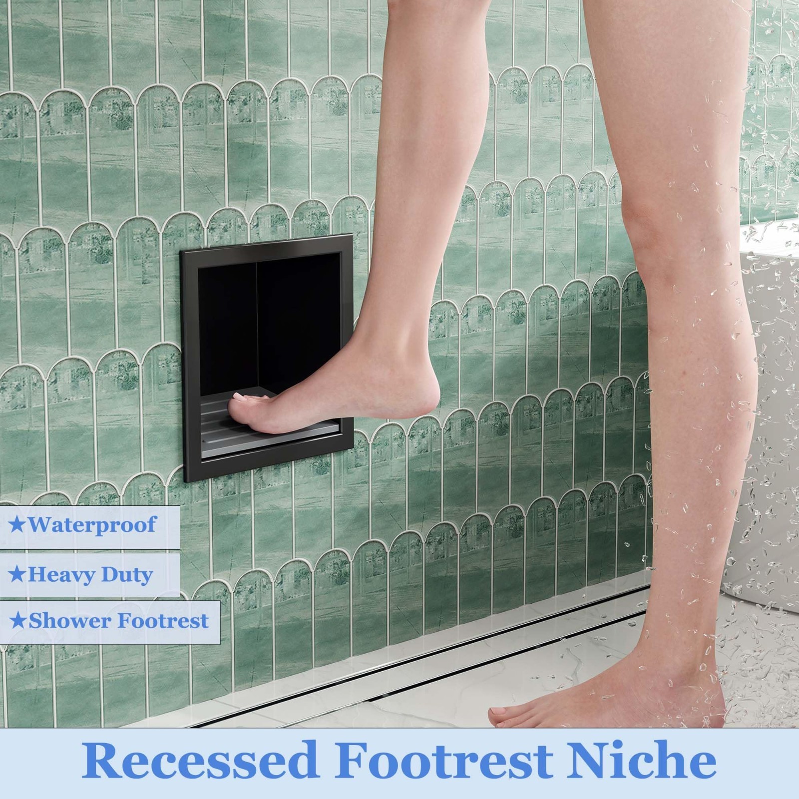 Shower Foot Rest for Shaving Legs – 304 Stainless Steel Recessed Step, Matte Bla