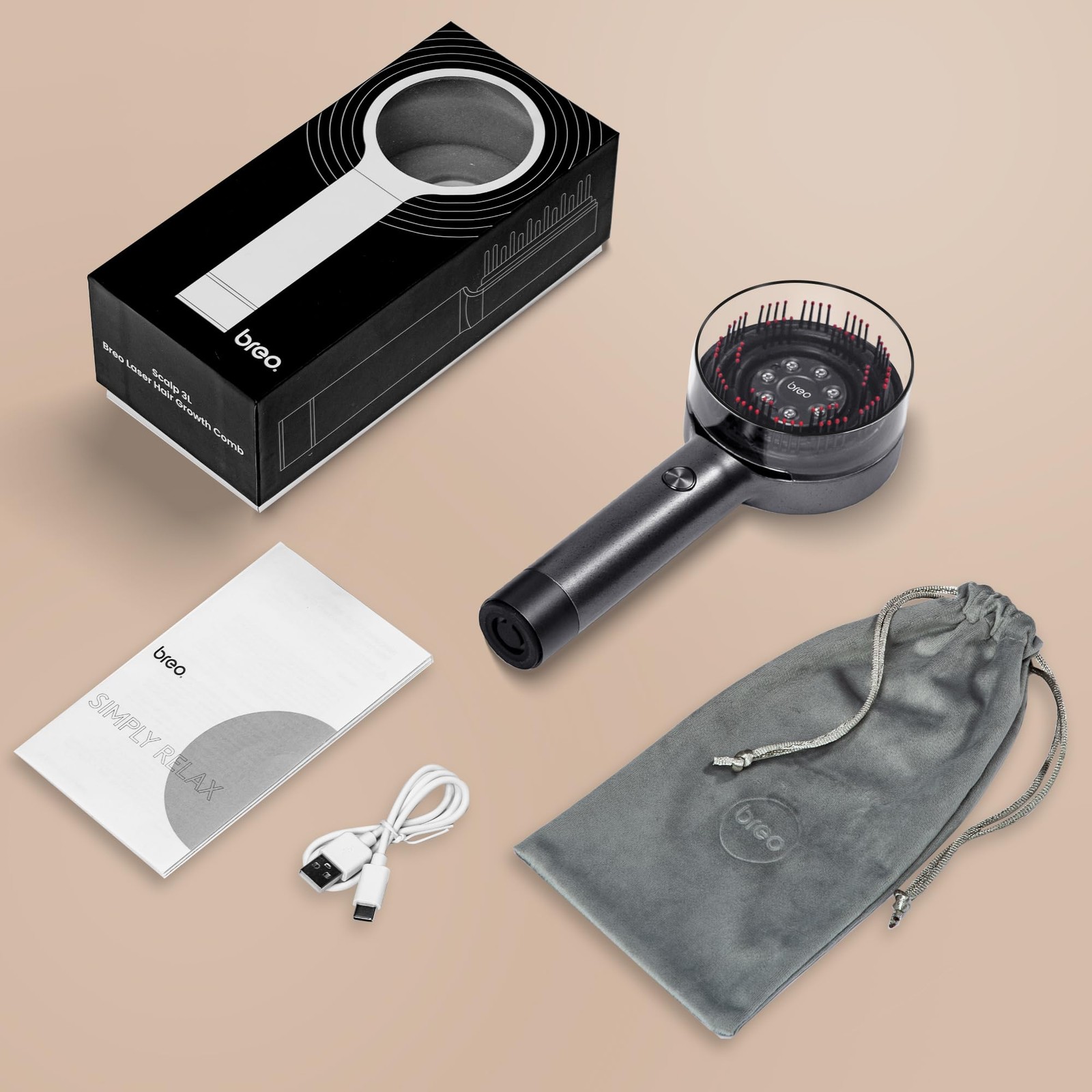 Breo Scalp 3L Laser Hair Growth Comb with 650nm Infrared Technology, 360° Red
