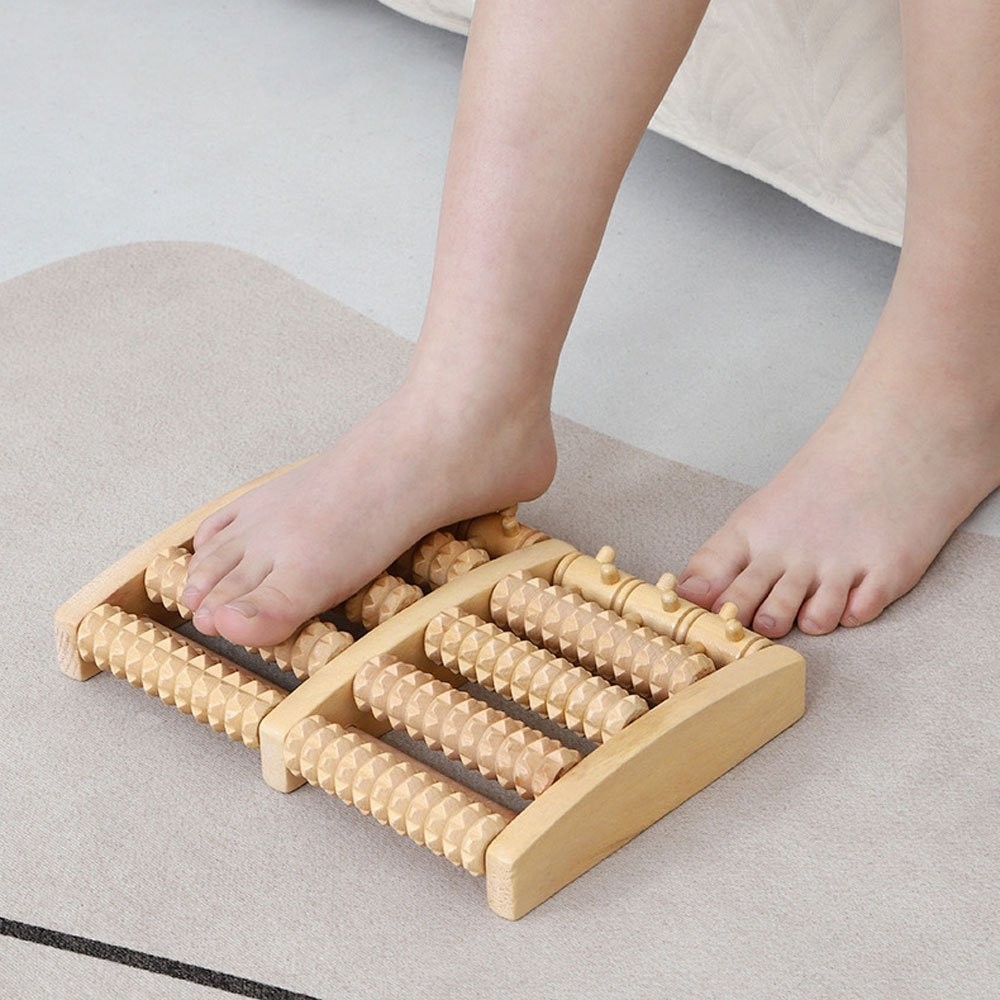 Wooden foot pain massager 5 Roller Care reflex relaxation pressure relief JQ
