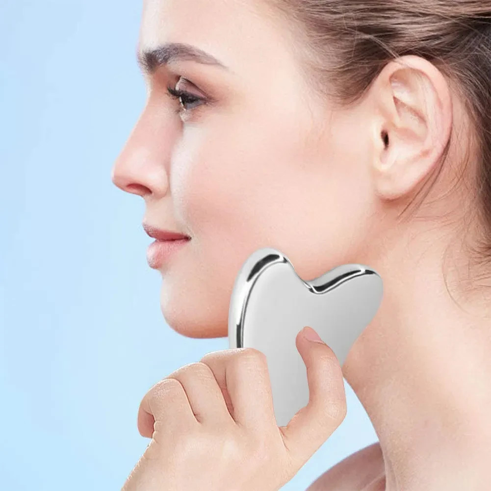 Stainless Steel Gua Sha Board Silver Metal Facial Massage Tool Beauty Skin Care