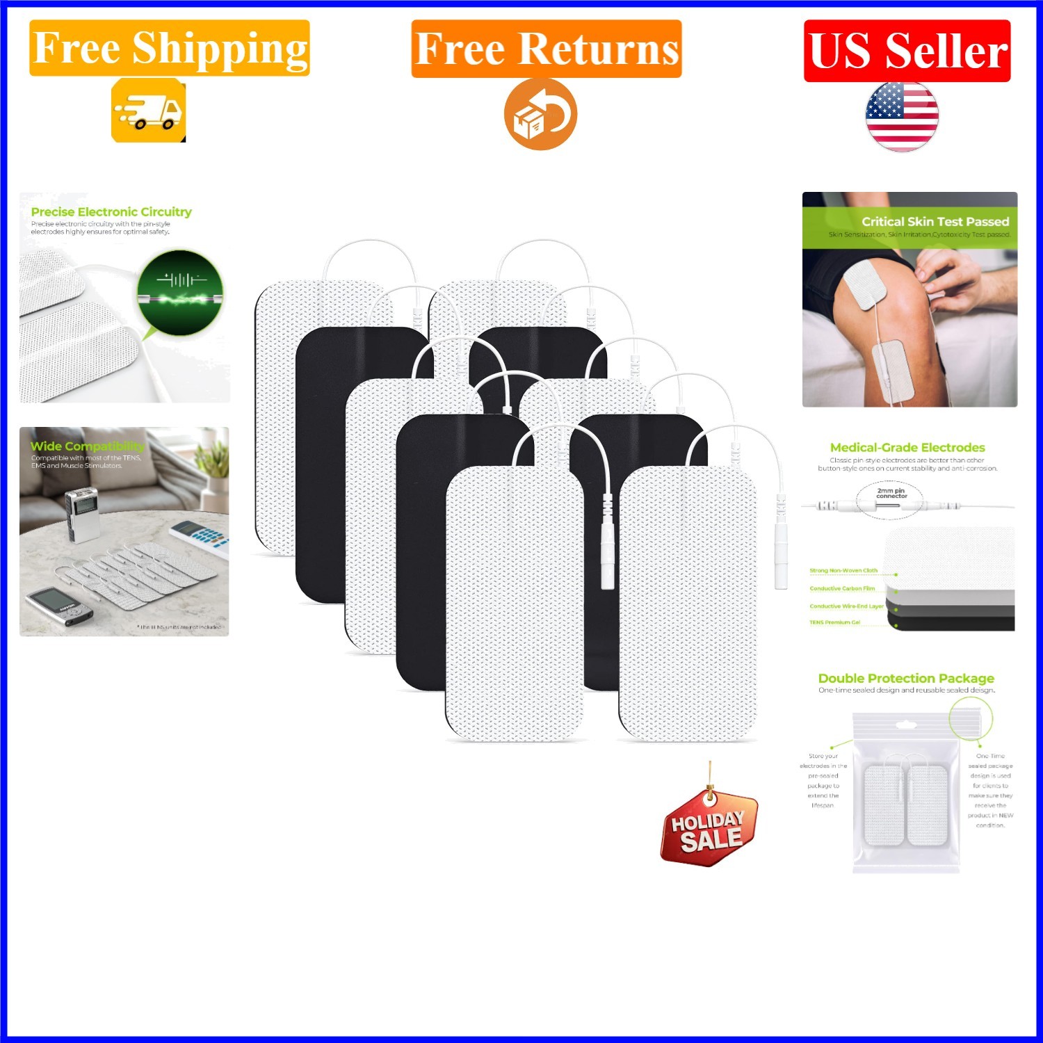 2″x4″ 10-Pack TENS Unit Replacement Electrode Pads Latex-Free
