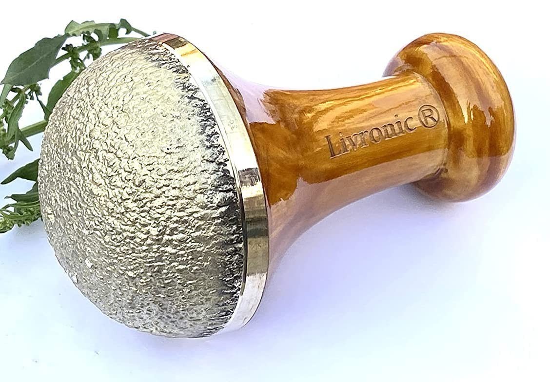 Livronic Bronze Kansa Natural Vatki Cup With Wooden Handle Manual Foot Massager