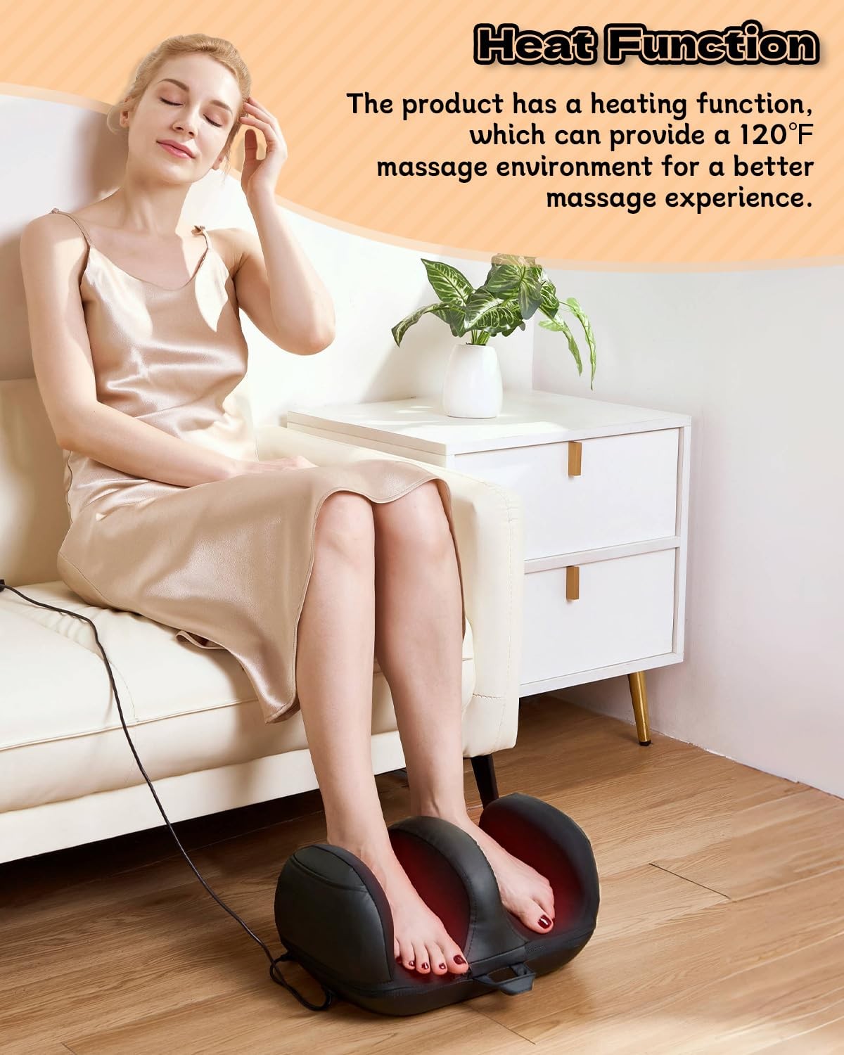 Cordless Foot Massager with 120°F Heat, Rechargeable Shiatsu Foot and Calf Kn…