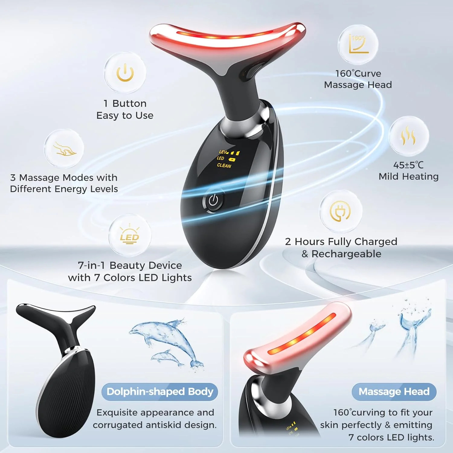 7-In-1 Deplux Face Neck Massager for Skin Care at Home, Facial Massager Glossy B