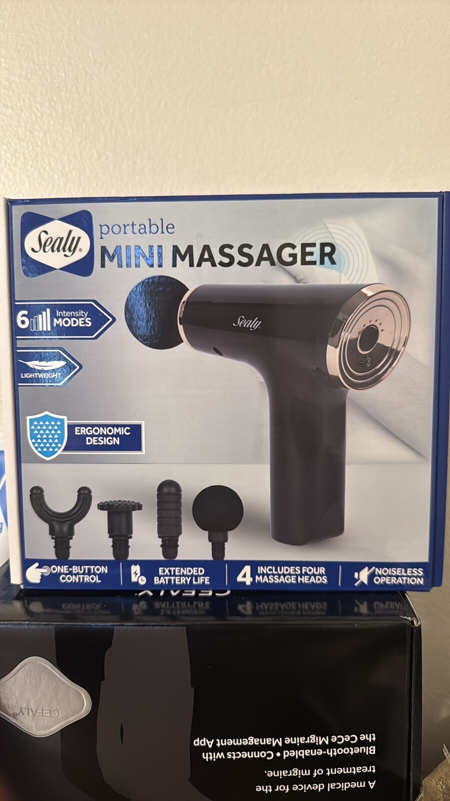 Sealy Mini Portable Massager Muscle Vibrating Massage 6 Intensity 4 Heads NEW
