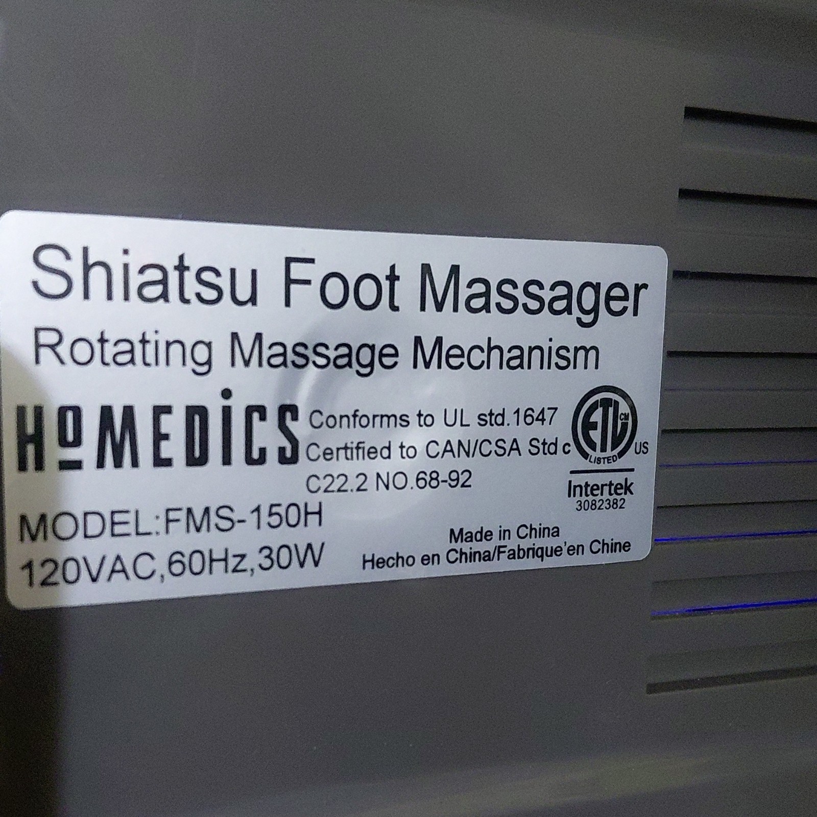 HoMedics Shiatsu Rotating Foot Massager FMS-150H Corded 120VAC Gray/White