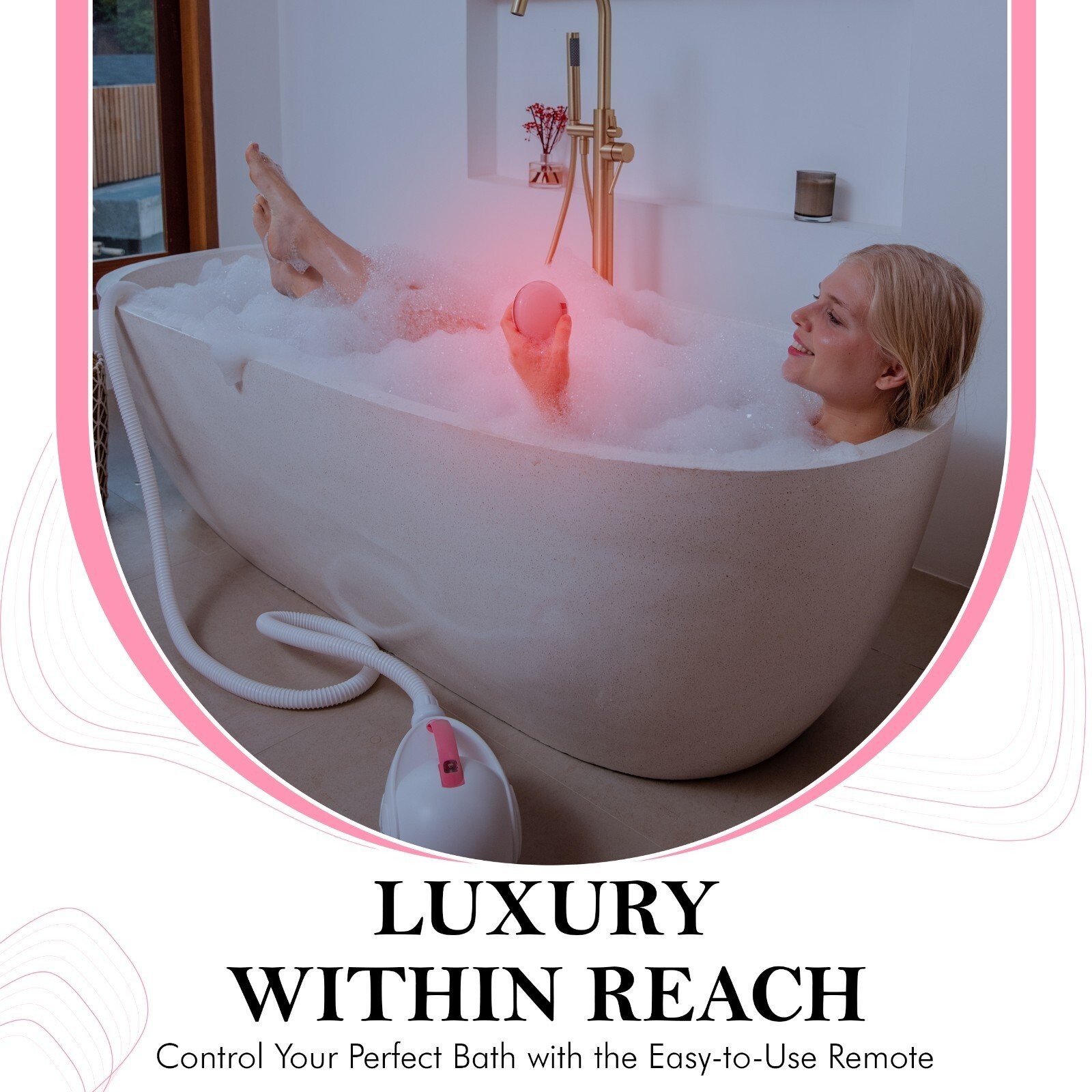 Serenelife Bubble Bath Mat Body Spa Massage w/ Heating Function (Pink)
