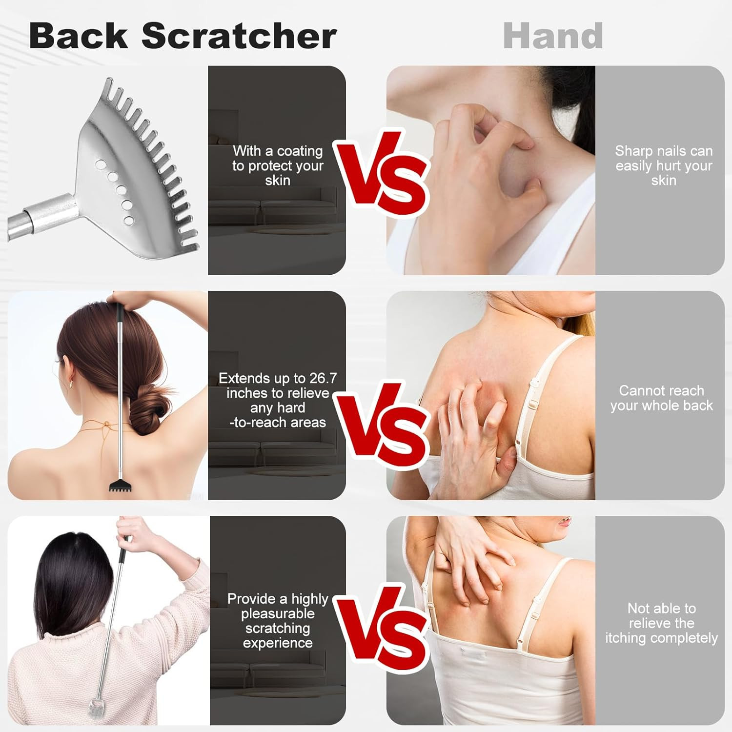 4 Pack Different Back Scratcher Portable Telescoping with Rubber Handles, Extend