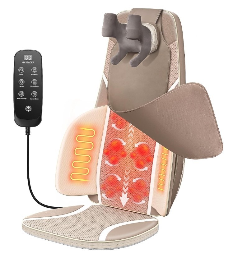 Flekzo Shiatsu Back & Neck Massage Seat Cushion w/ Heat – 4D Kneading, Full Back