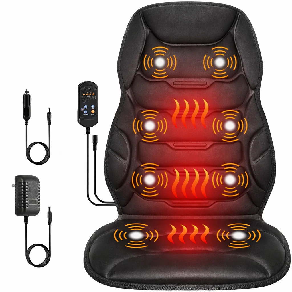 Heated Massage Seat Cushion Back Neck Body Massager Chair Pad Home Office