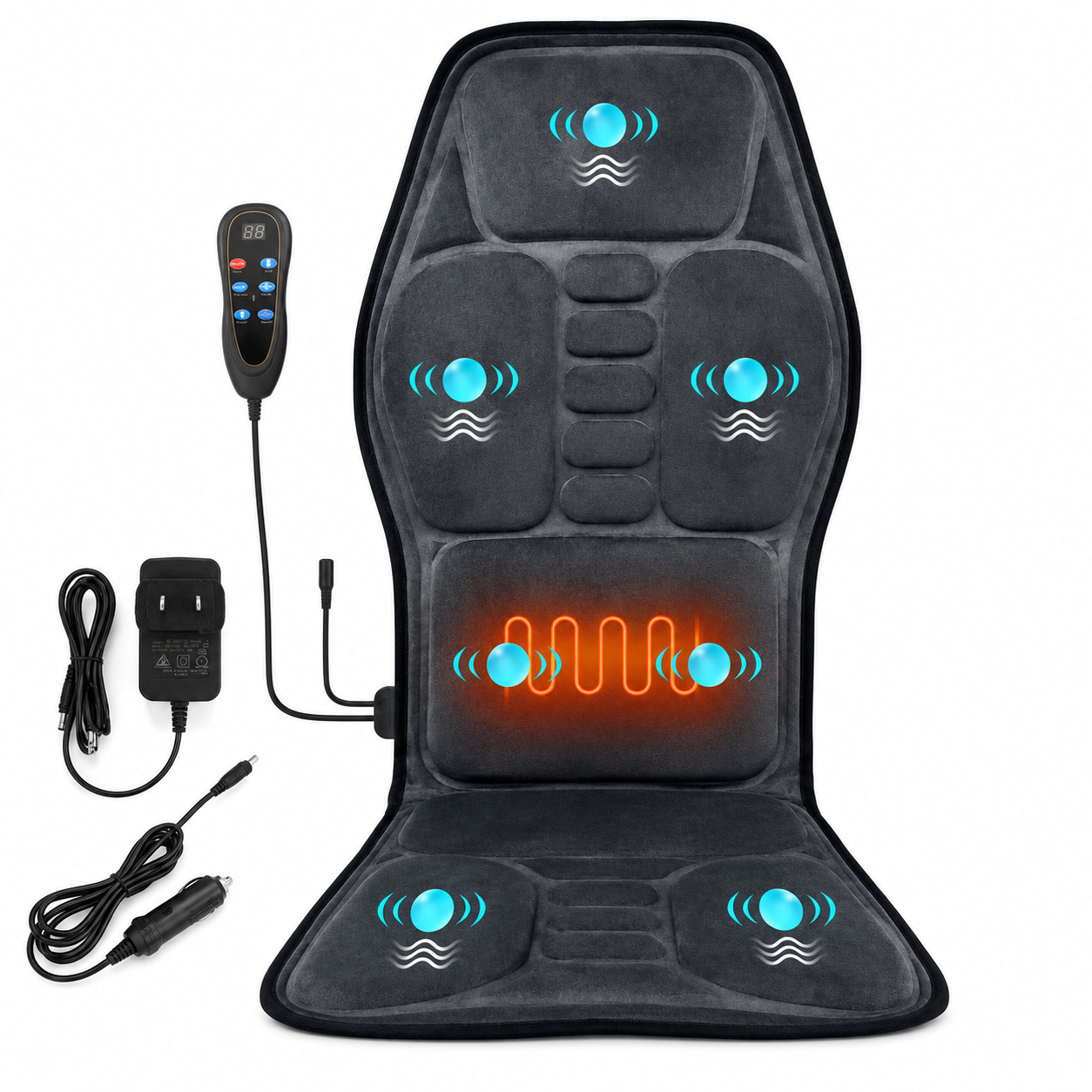 Back Massager with Heat 7 Motors Massage Seat Cushion 9 Modes Chair Pad