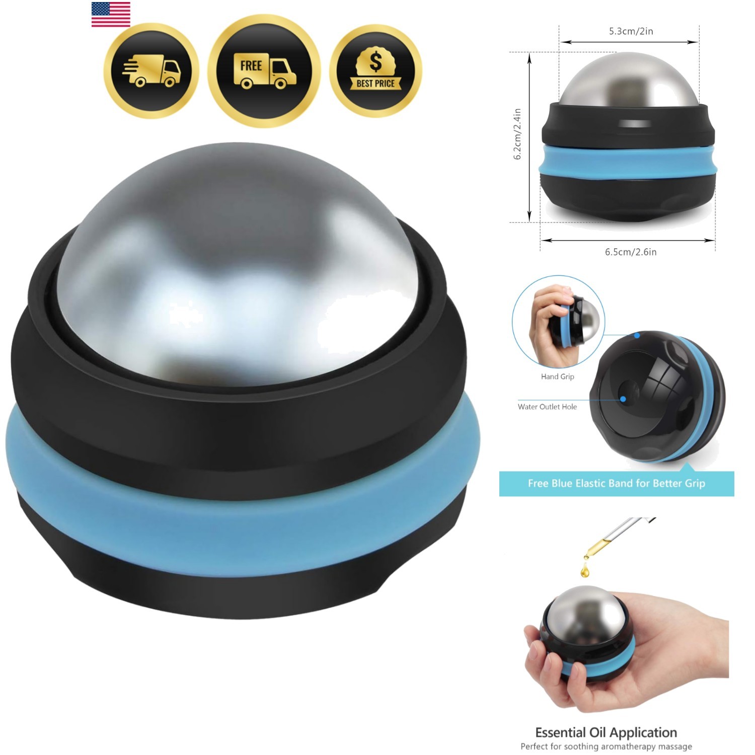 Cold Massage Roller Ball, Stainless Steel Cold Therapy Relief, Free Rolling R…
