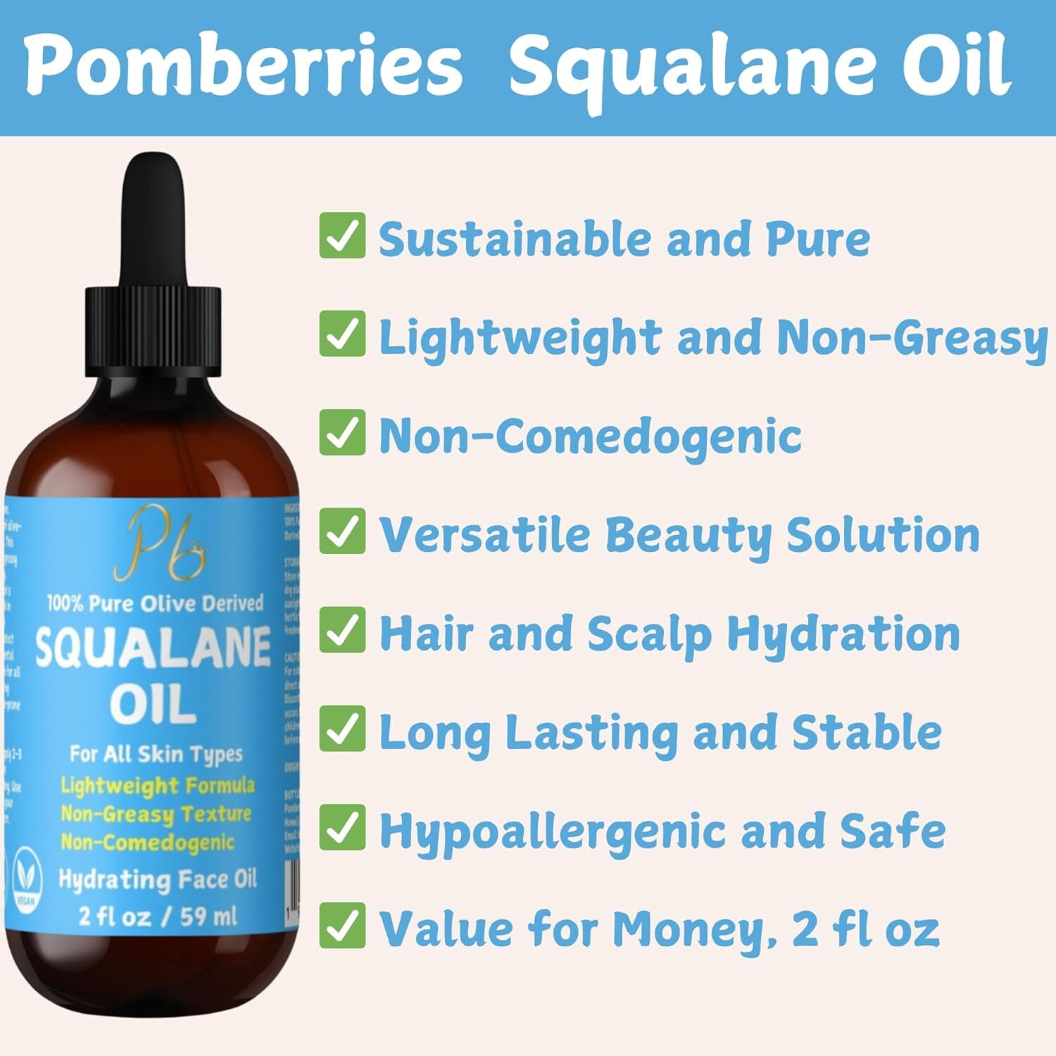 Squalane Oil with Jade Stone Roller Anti-Aging Face Oil Made from Organic Olives