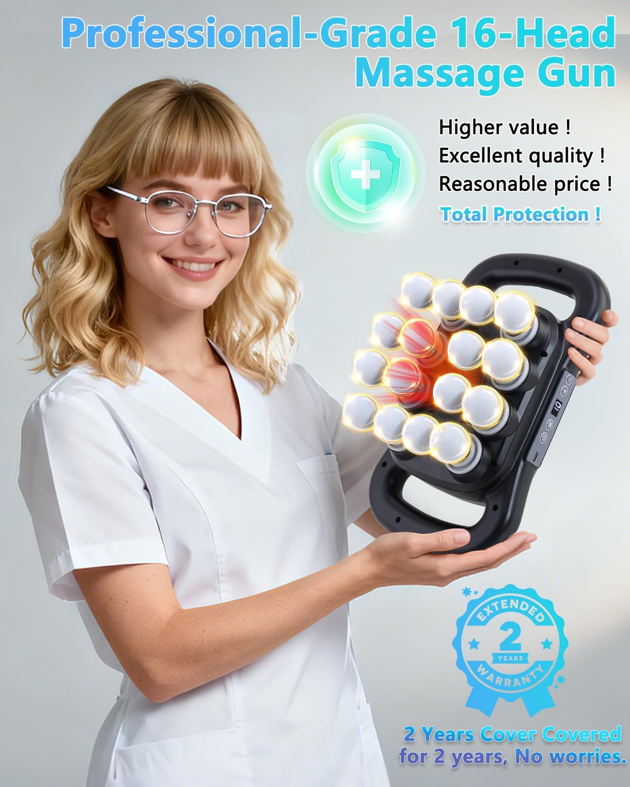UFFAE 16-Head Massage Gun, Deep Tissue Percussion Massager with 9 Modes 9 In…
