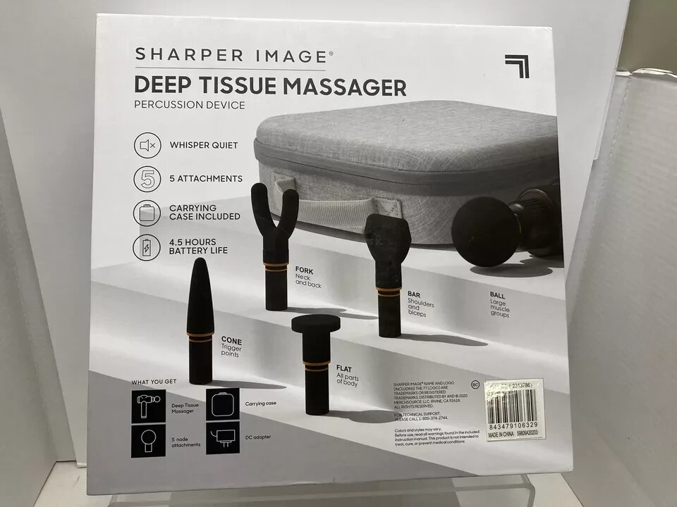 Sharper Image, Deep Tissue Massager, Percussion Device, 5 Attachments,Carry Case
