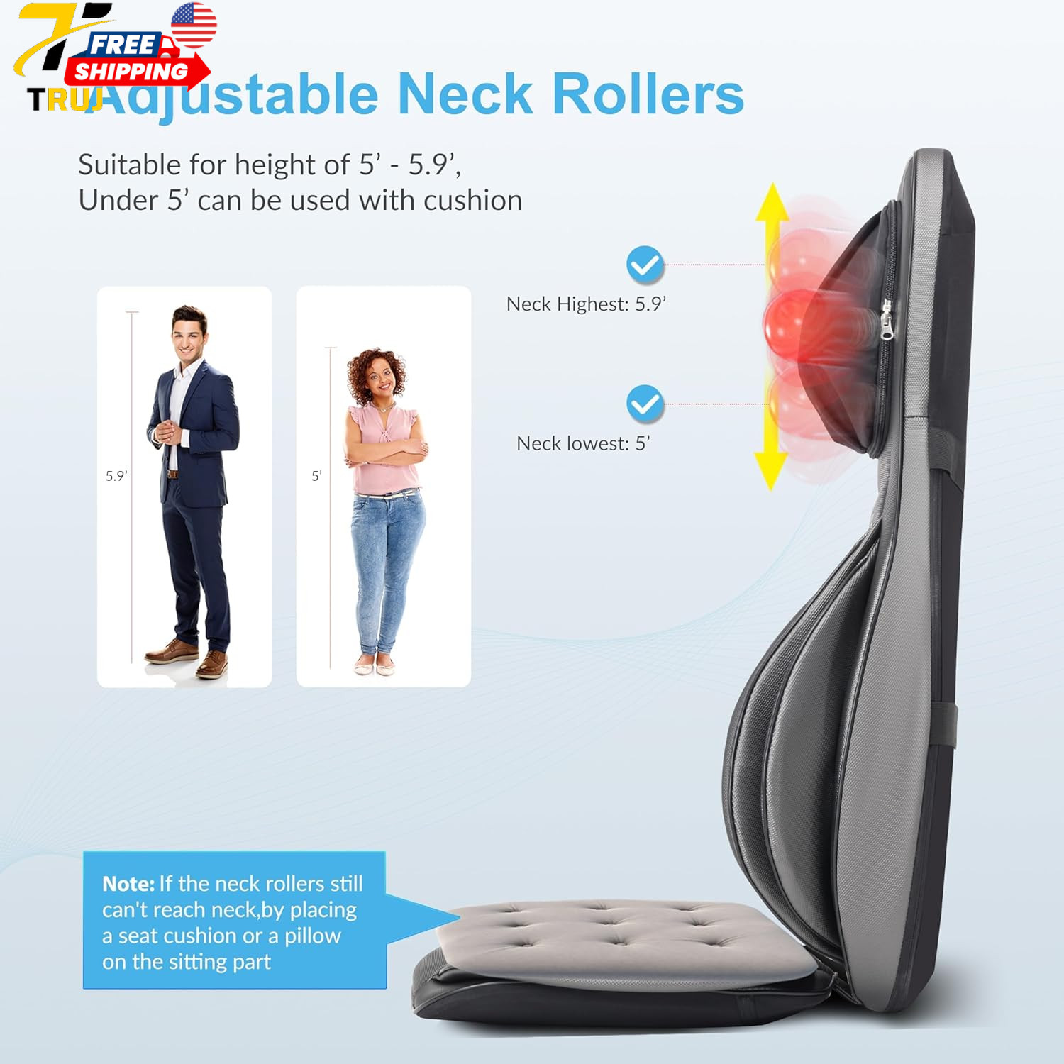 Neck Back Massager with Heat 2D ro 3D Kneading Massage Chair Pad Adjustable Neck