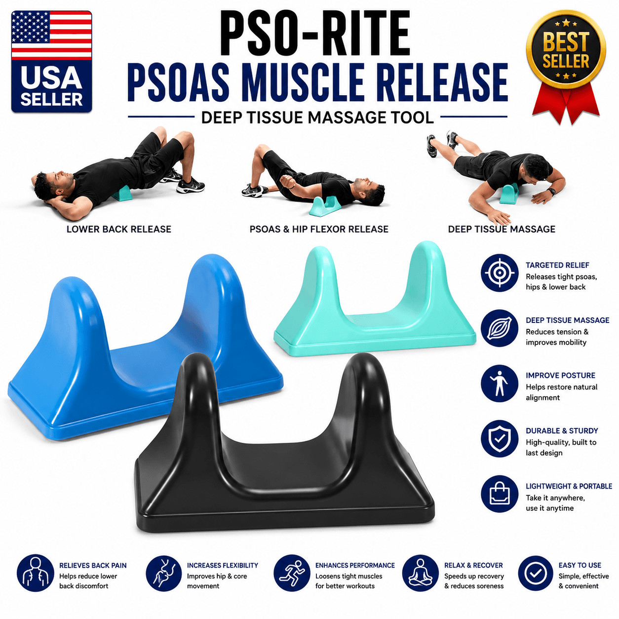 NEW – PSO-RITE Psoas Muscle Release and Deep Tissue Massage Tool – Night Black