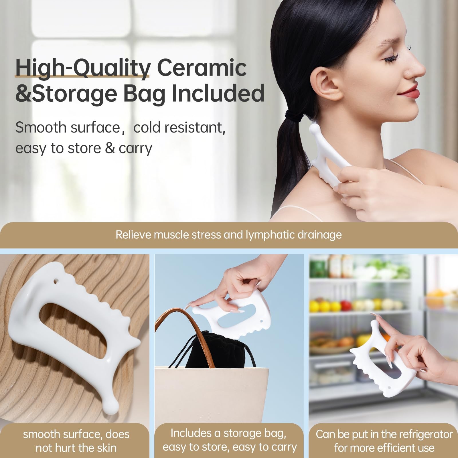 Body Gua Sha Tool,6-in-1 Gua Sha Tools for Lymphatic Drainage,Ceramic Body Gu…