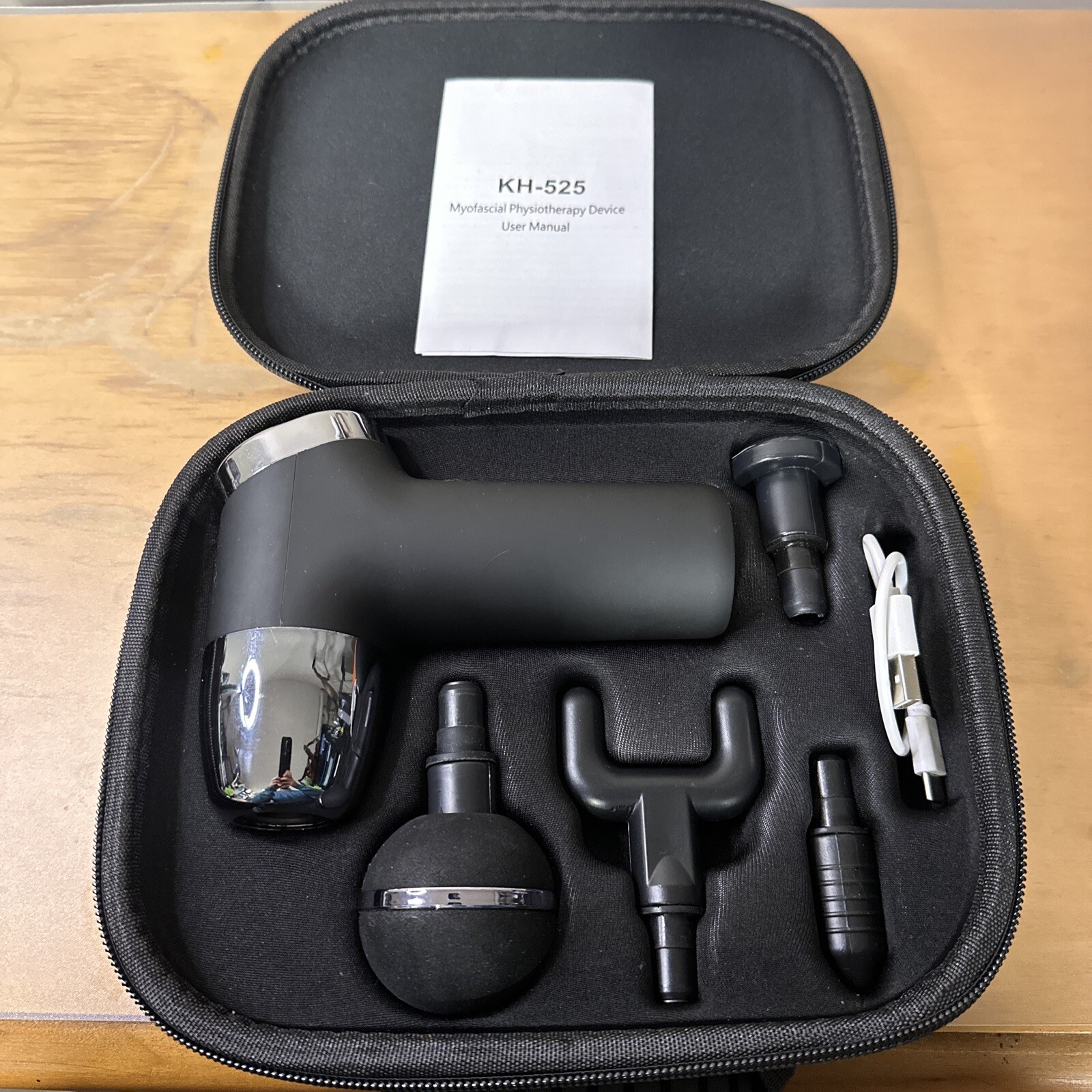Massage Gun Mini Digital 20 Speed KH-525 Fascial Muscle Massager w/4 Head & Case