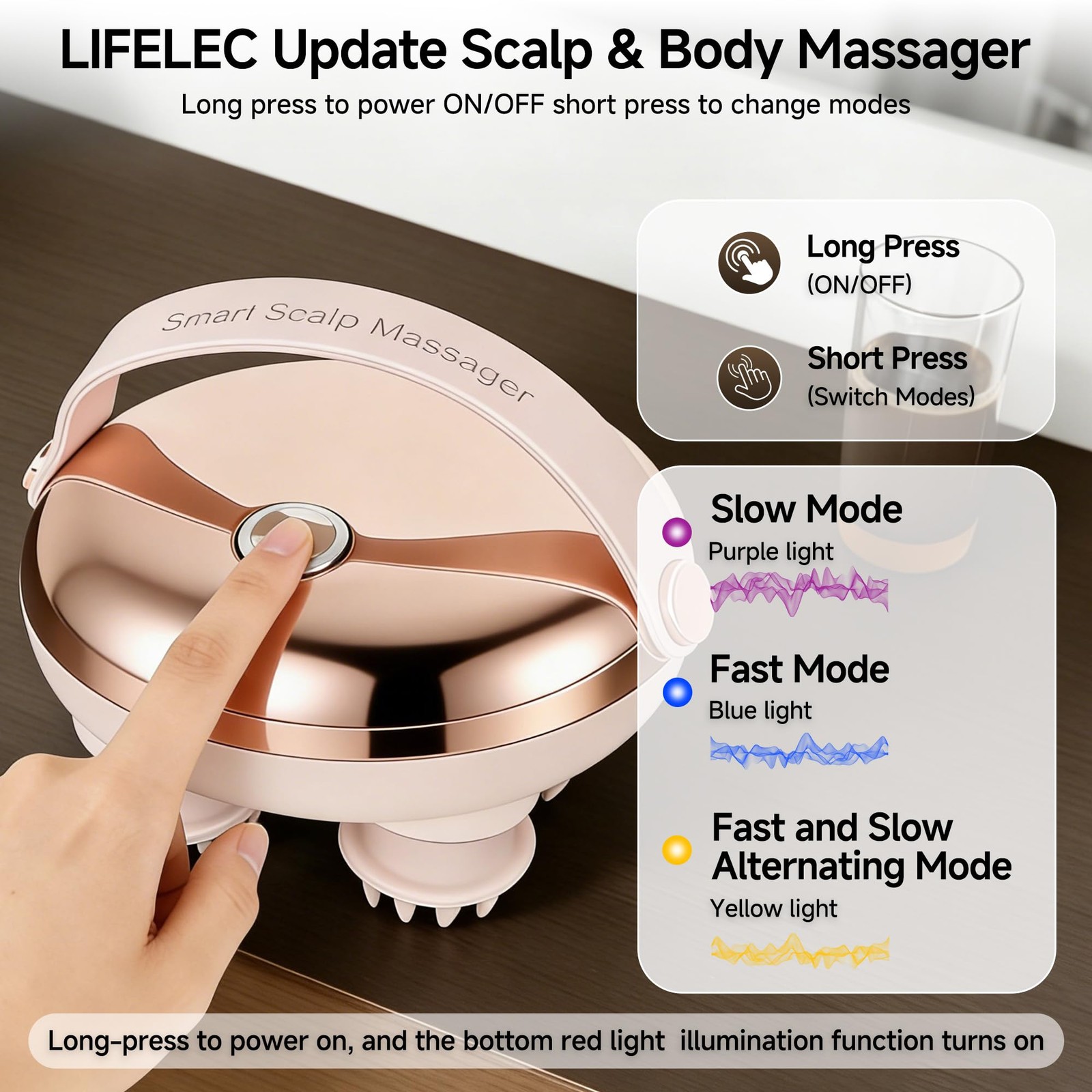 LIFELEC Scalp Massager Electric, Head for Hair Growth, Gold