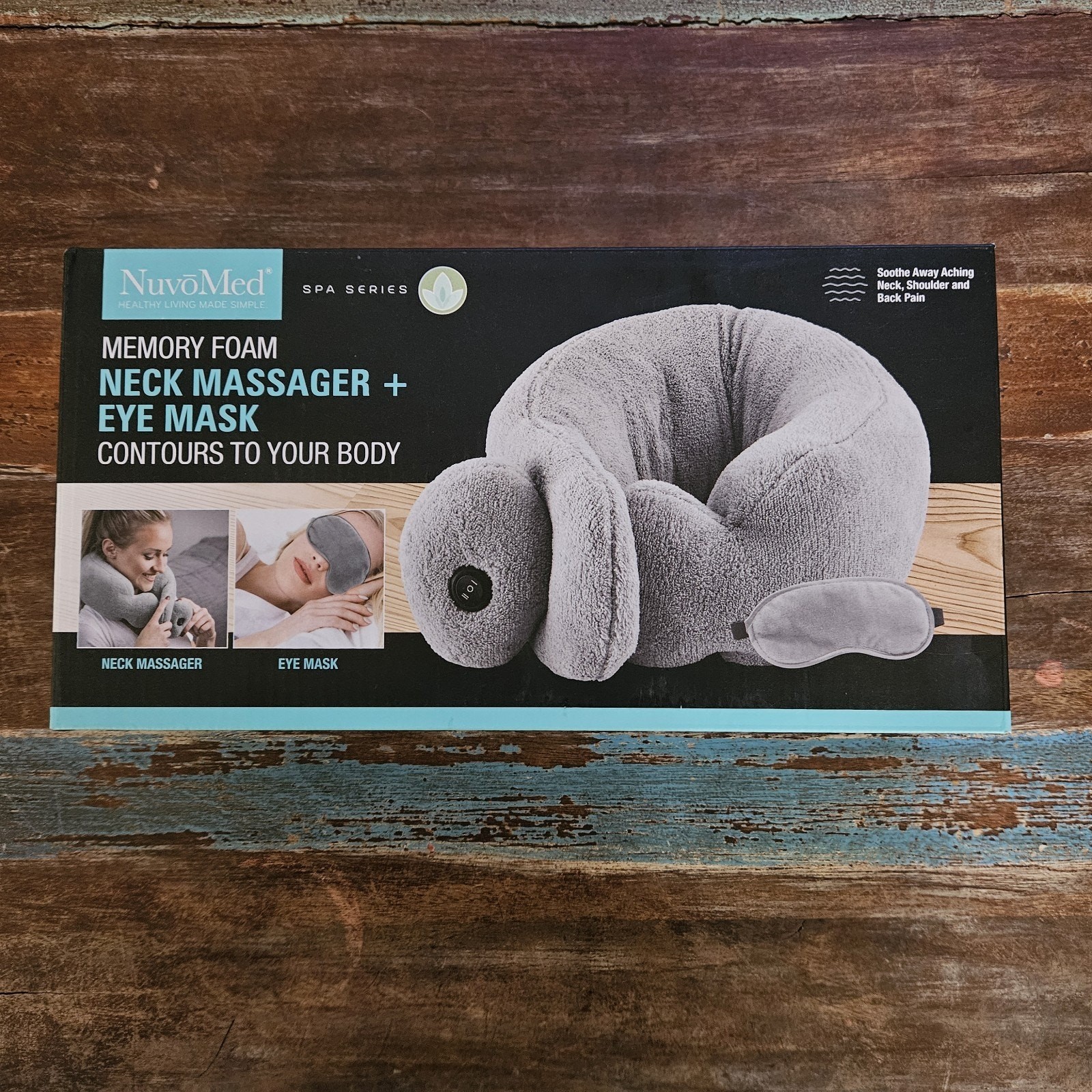 NuvoMed Memory Foam Neck Massager & Eye Mask In Gray Contours To Your Body NEW!
