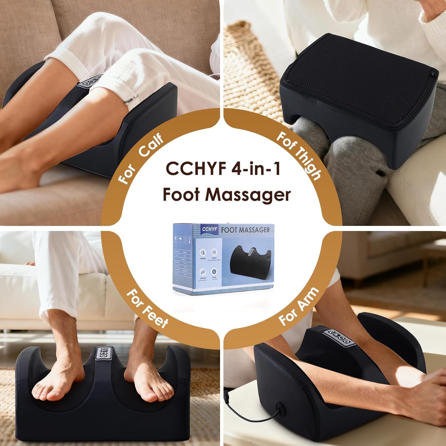 Foot Massager with Heat, Electric Foot and Calf Massager with Roller, Deep Tissu