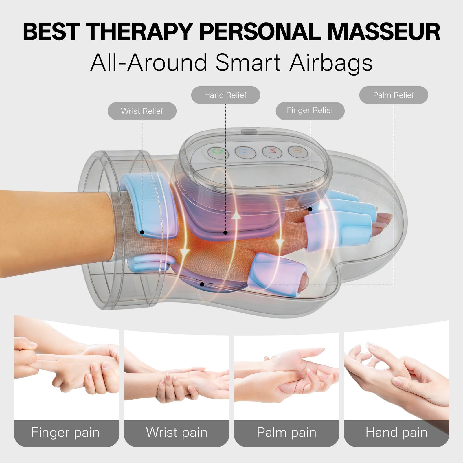 brenzo Hand Massager with Heat and Compression, Cordless Hand Massage Glove w…