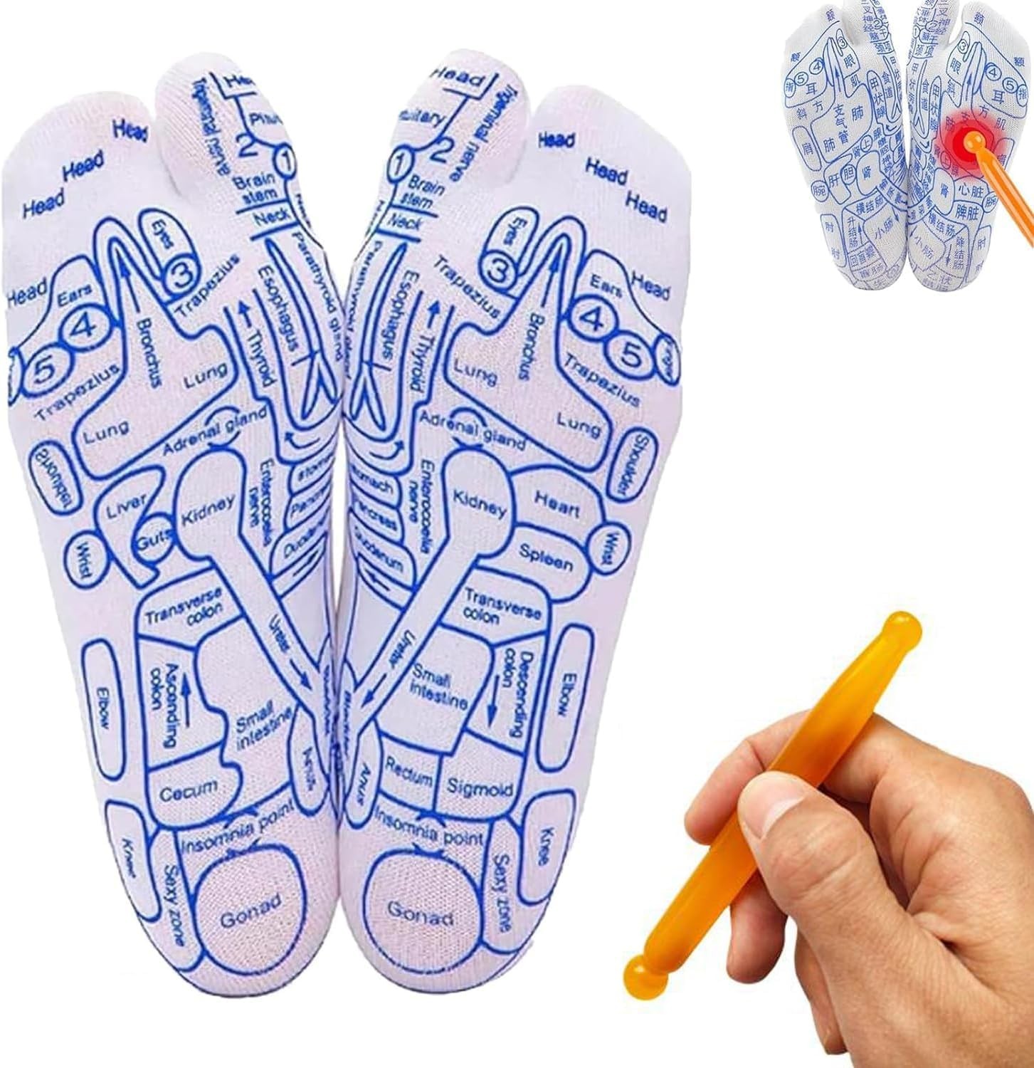 BWESOO A Pair Reflexology Socks Set,Reflexology with Trigger White