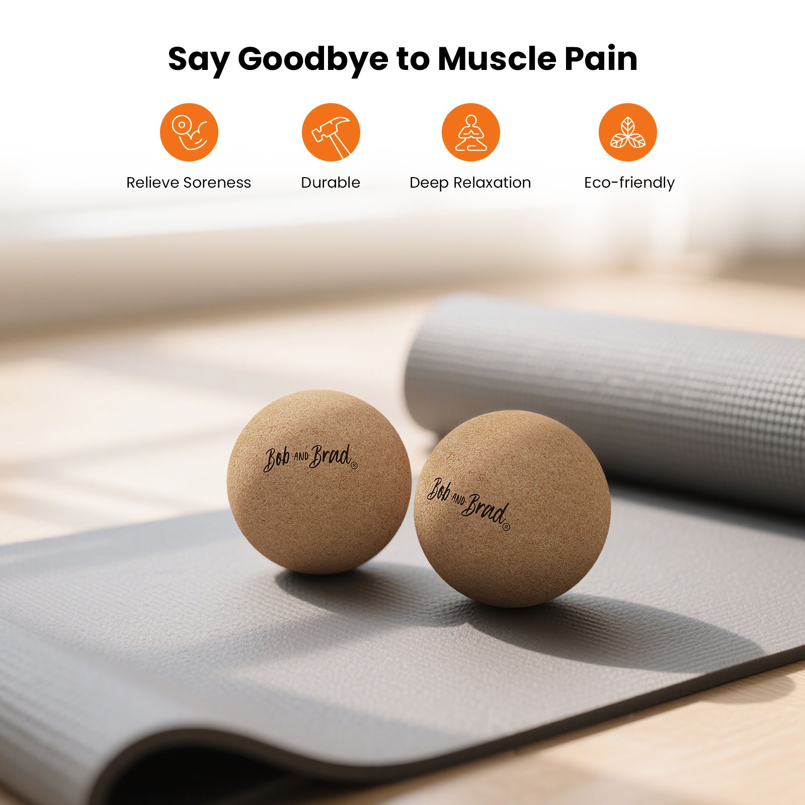 Bob and Brad 2PCS Cork Massage Balls Physical Massage Lacrosse Ball Set for Yoga