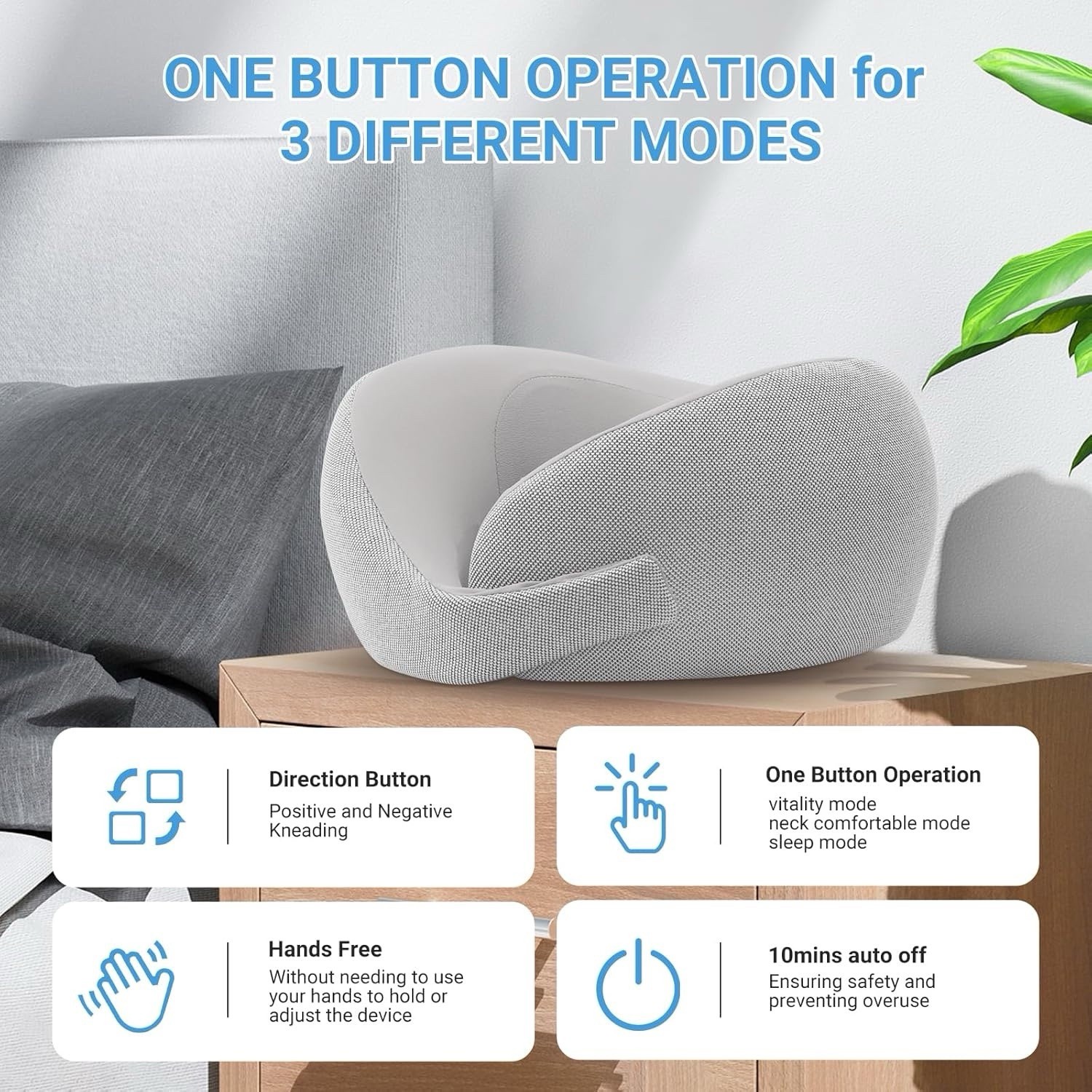 Neck Massager, Shiatsu Massage Pillow for Pain Relief, Wireless, Grey