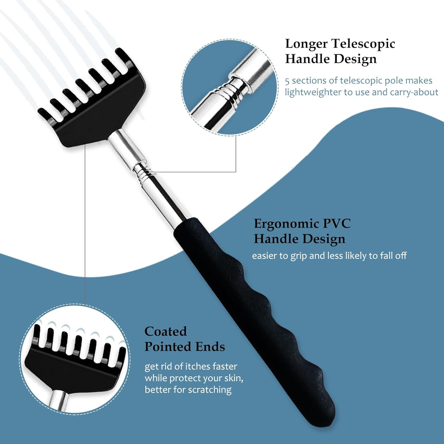 6 Pack Back Scratcher Extendable Metal Portable Back Scratcher for Men