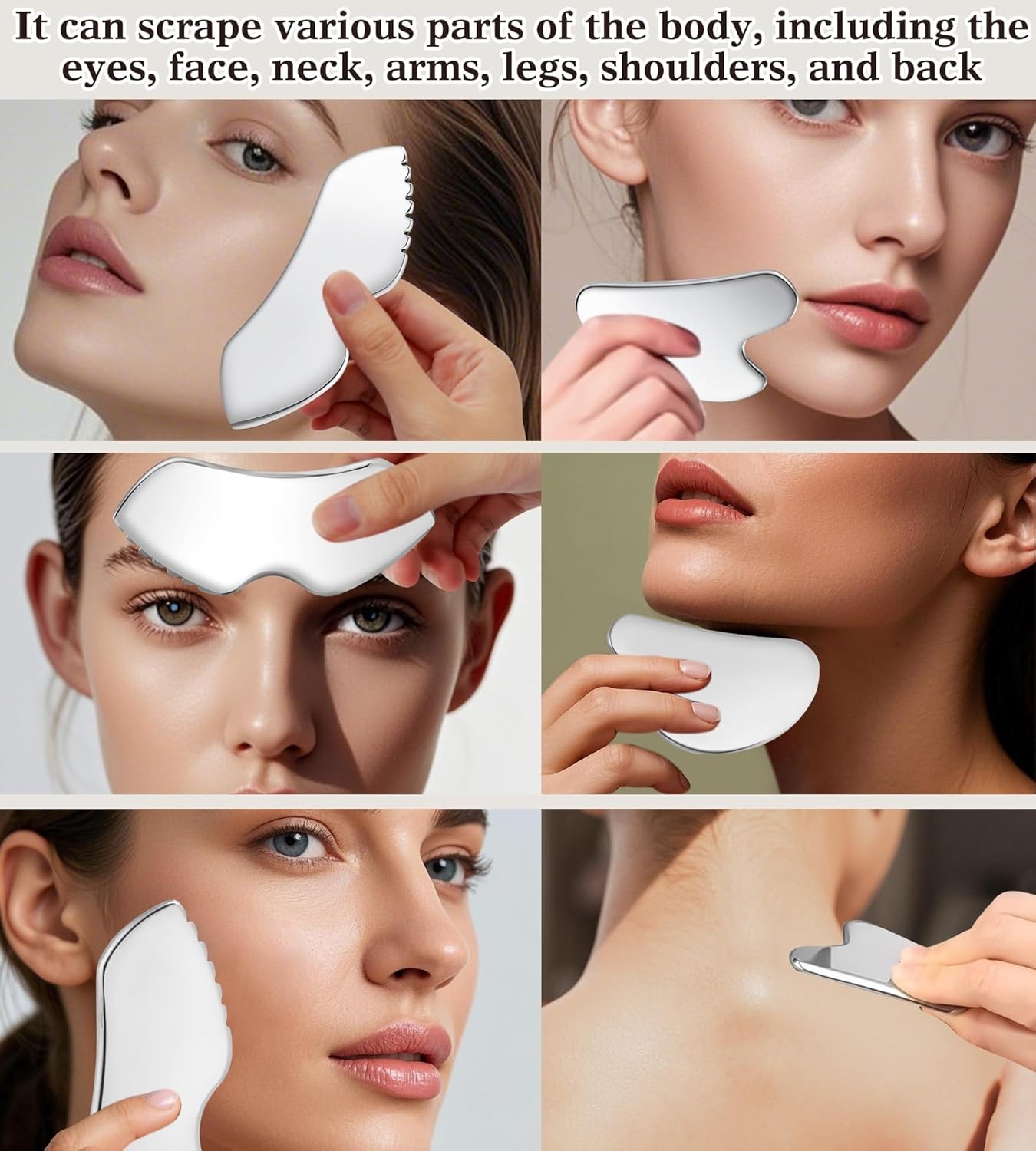 Stainless Steel Gua Sha Tool Set with Eye Cream Applicator for Facial Massage