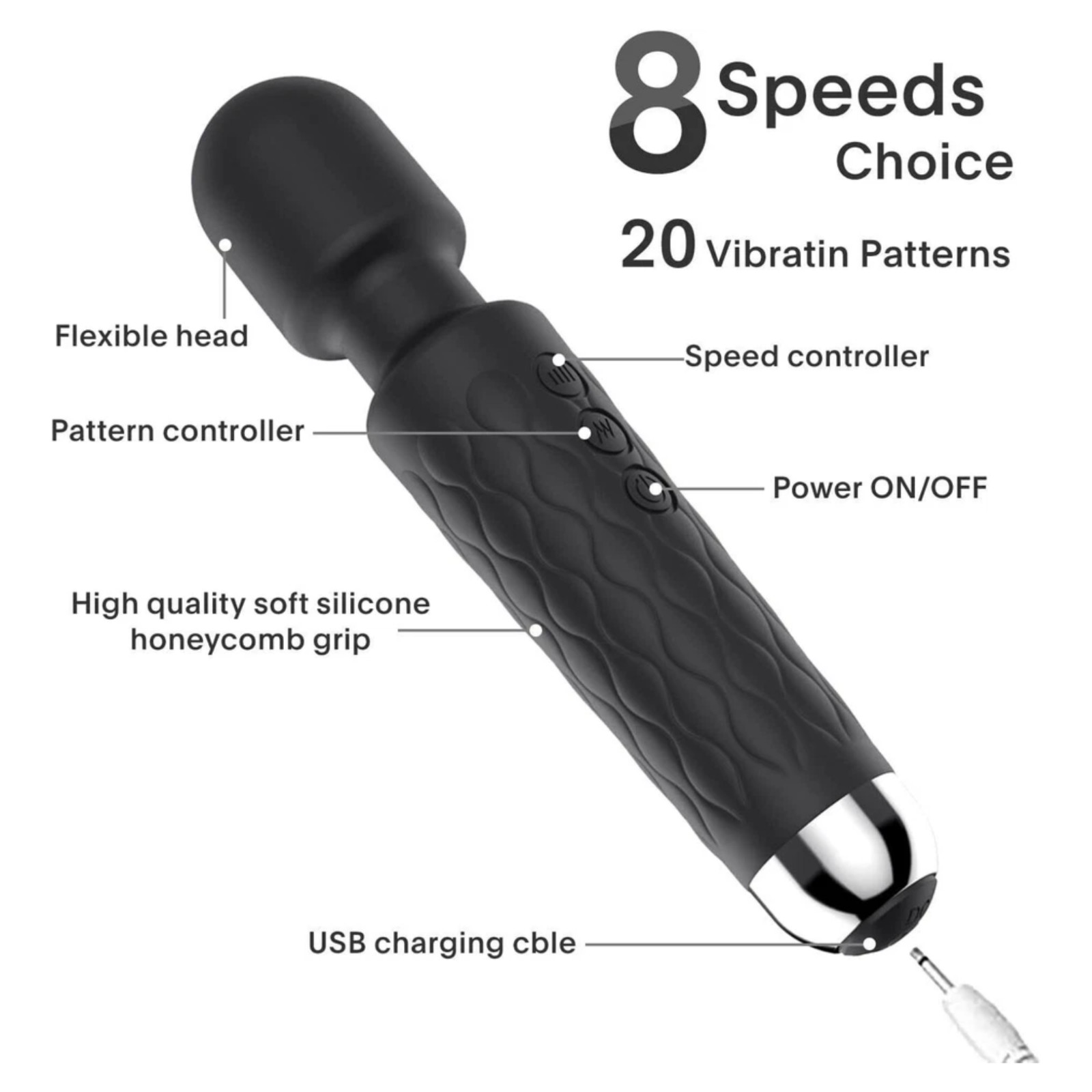 Handheld Massager 20 Speed Wand Vibrating Massage Magic Full Body Therapy Motor#