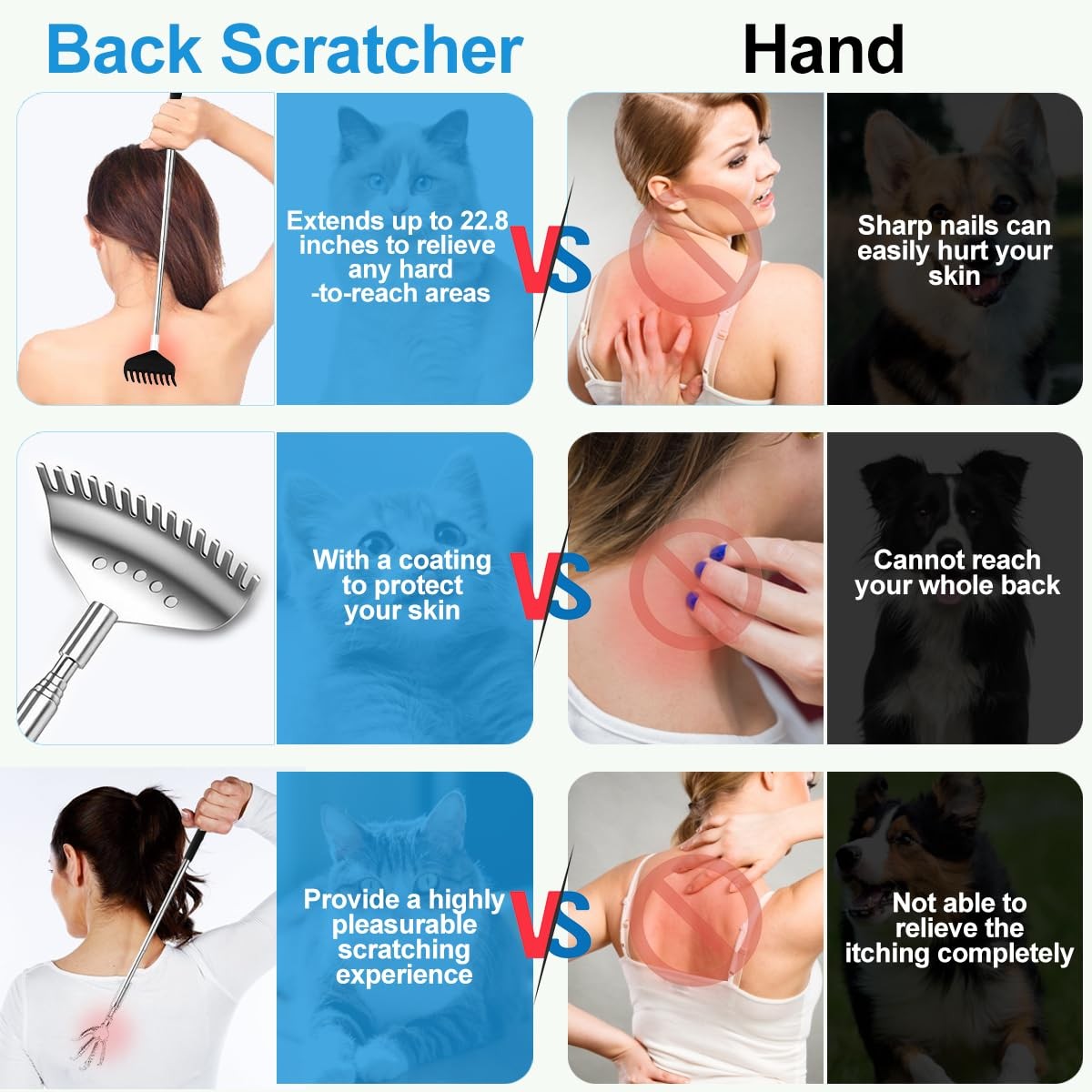3 Pack Extendable Back Scratcher Stainless Steel Portable Telescoping Xmas Gift