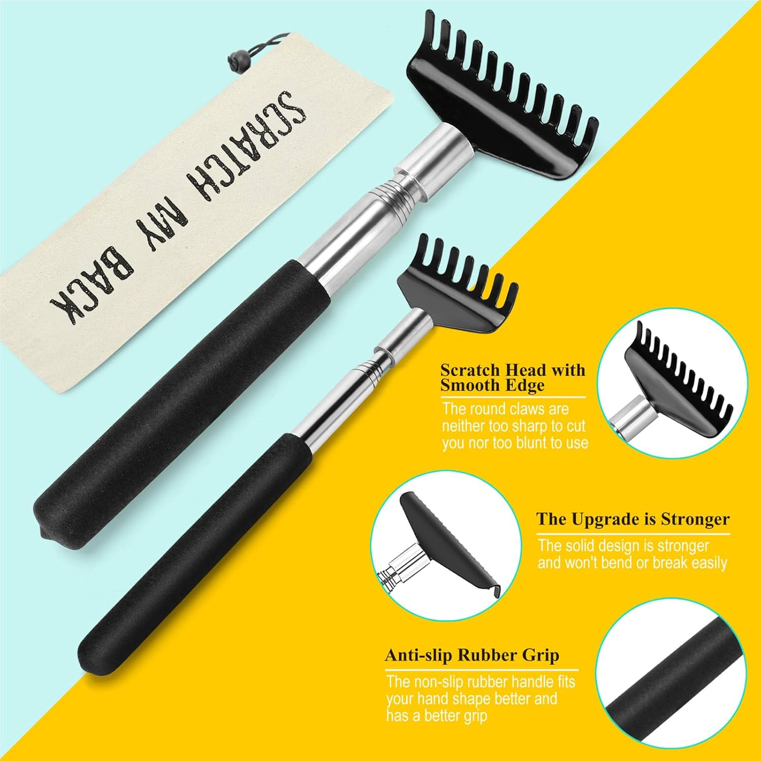 Oversized Back Scratcher Gift Set, 2 Pack, Upgraded Metal Stainless Steel Telesc