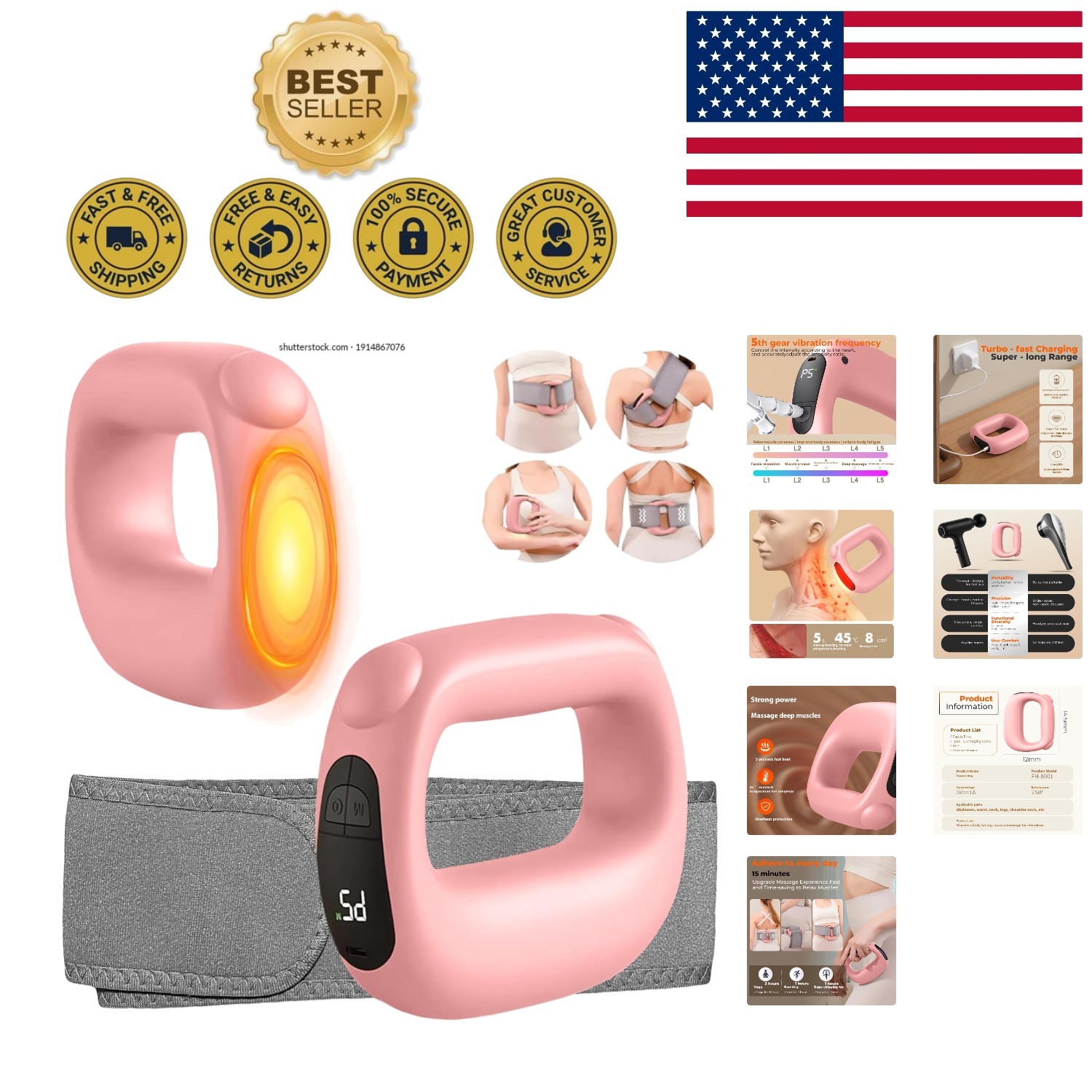 Portable Deep Tissue Massage Gun with Heat – Quiet, Ergonomic, Ideal Gift (Pink)