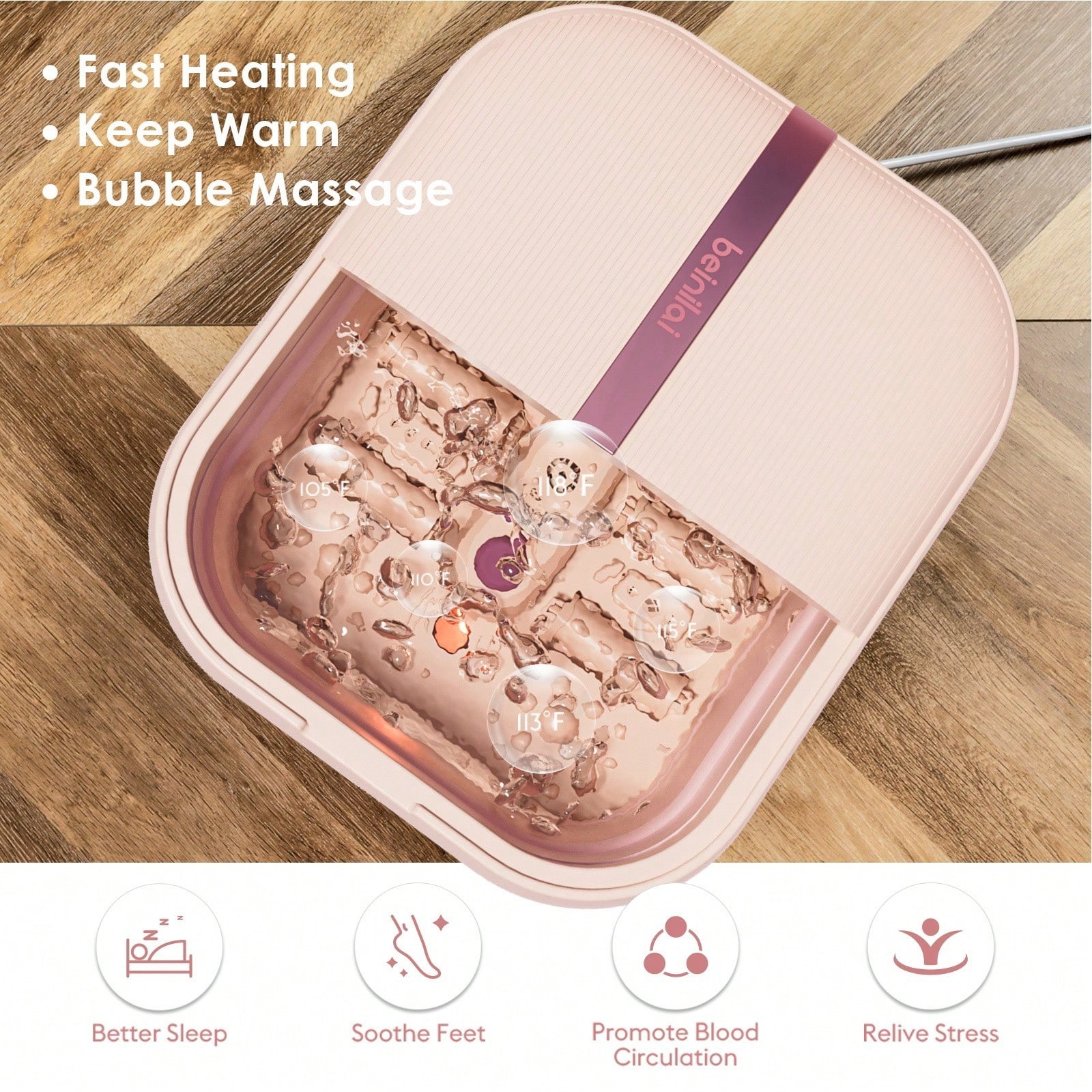 Foldable Foot Spa Bath Massager Heater Bubbles Rollers Red Light