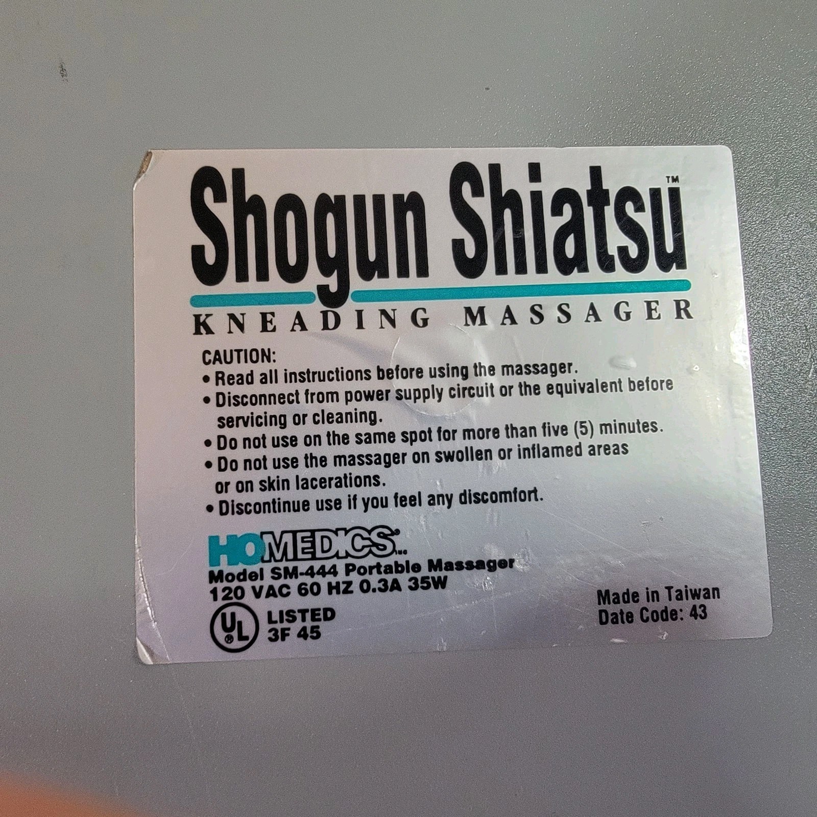 Vintage Homedics Shogun Shiatsu Electric Kneading Massager SM-444