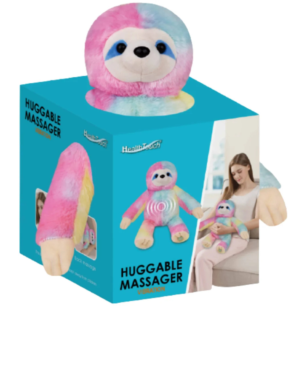 Health Touch Huggable Rainbow Sloth Massaging Massager with Relaxing Vibration