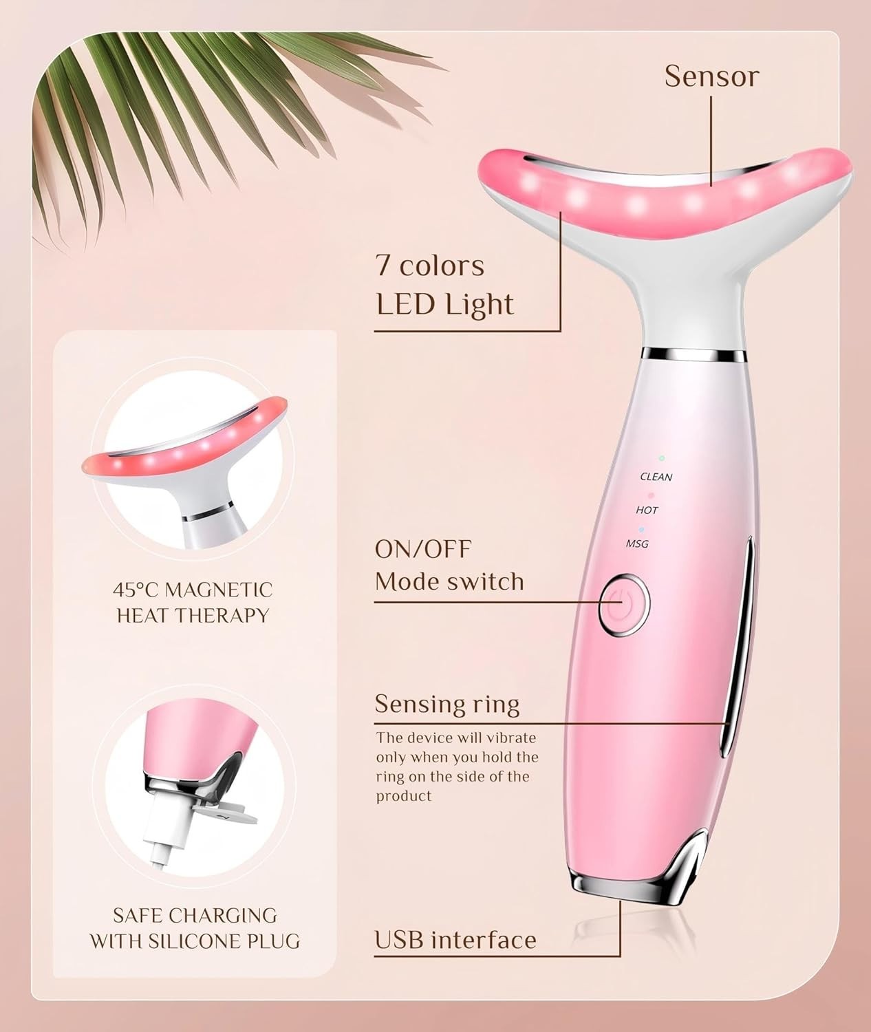 7-Color Red Light Therapy Facial Massager for Youthful Skin – Portable Pink Tool