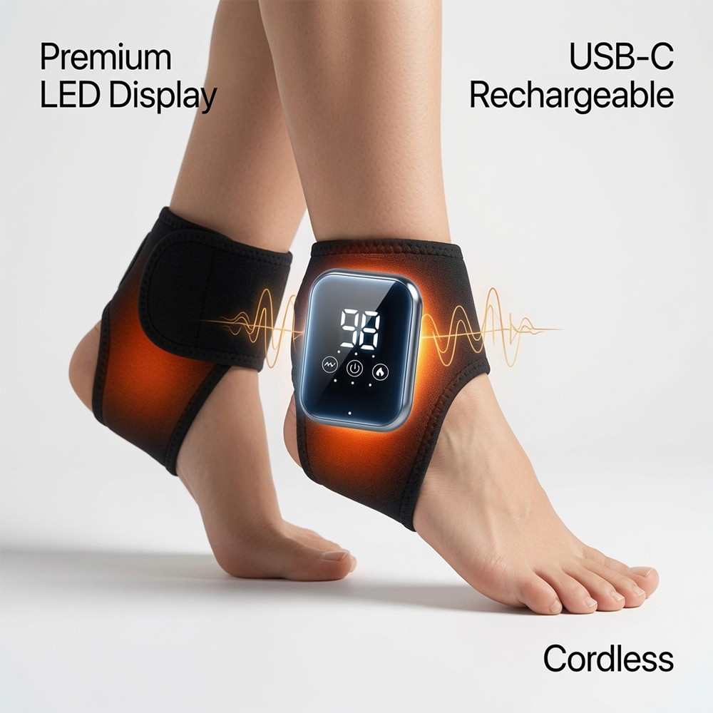 2Pc Electric Heated Ankle Massager LED Display Cordless Rechargeable Heating Pad