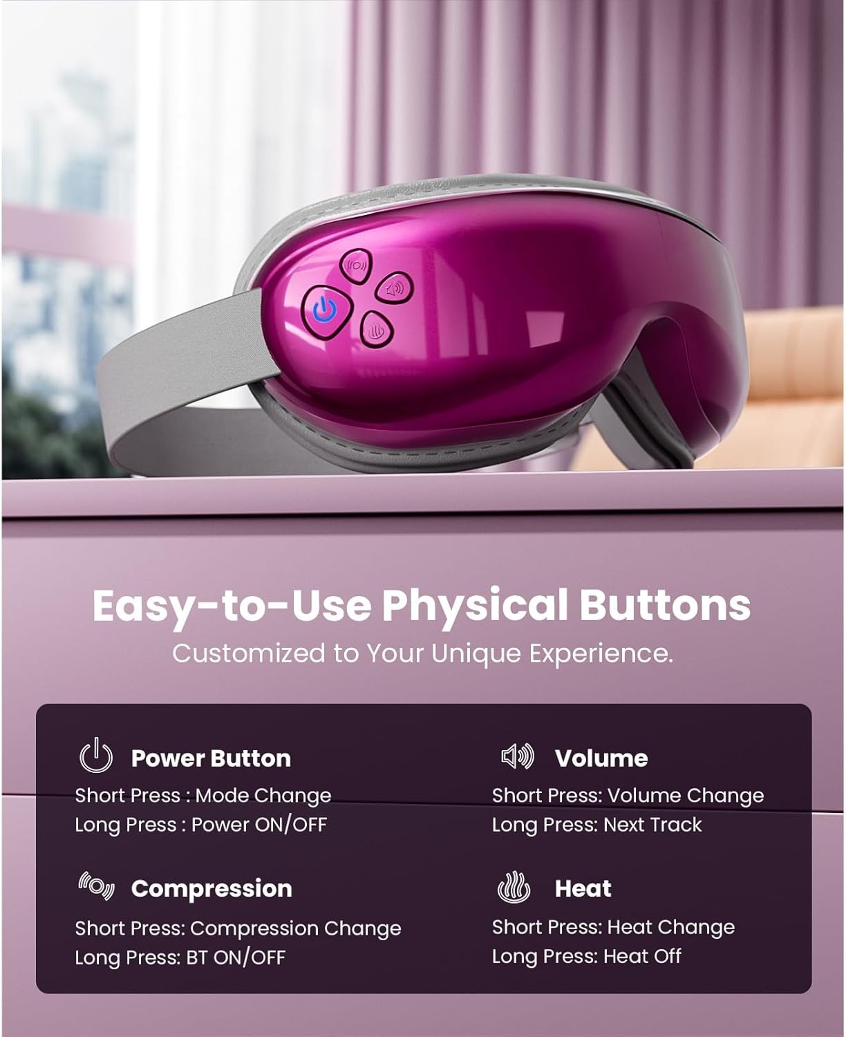 Smart Eye Massager Electric Eye Care 5 Mode For Migraines w/Heat Vibration Relax