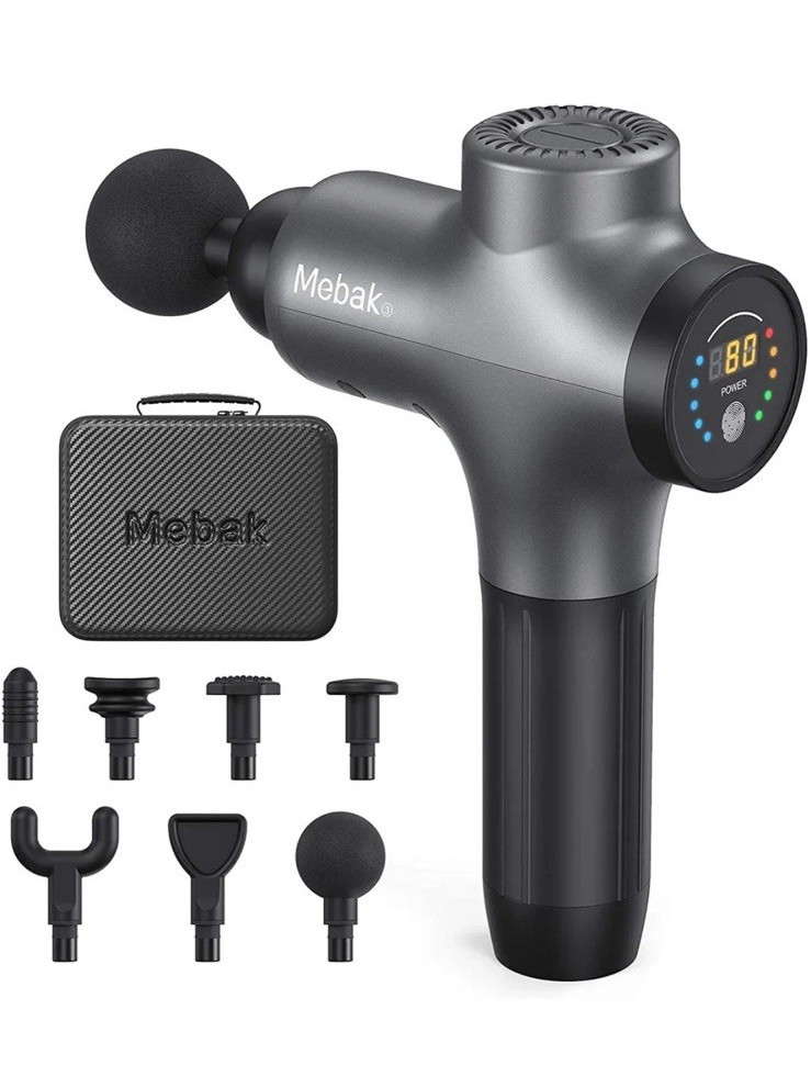 Mebak 3 Cordless Rechargeable Quiet Massage Gun 7 Heads Case Deep Tissue