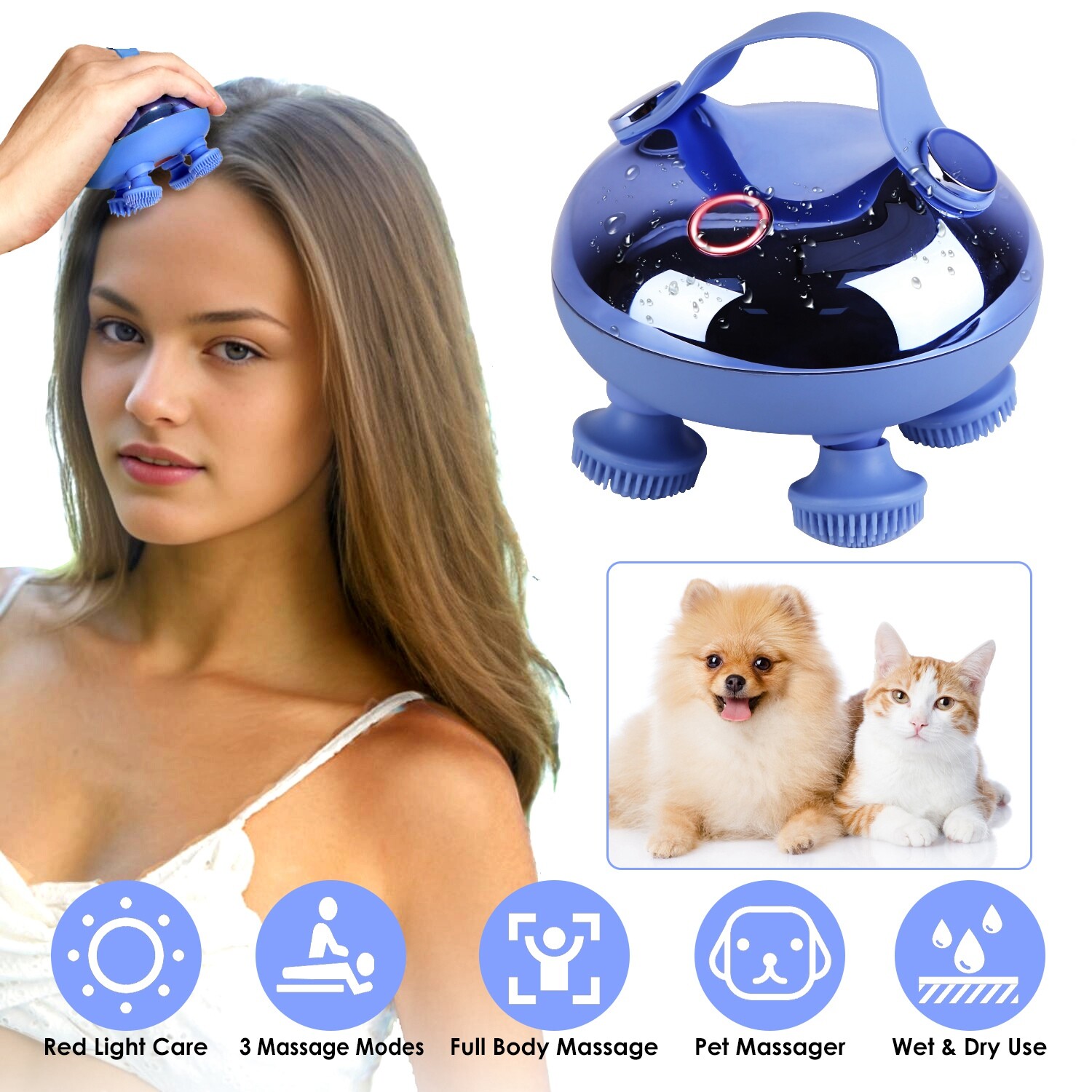 Electric Scalp Massager Full Body Back Neck Head Massage for Hair Growth Relax