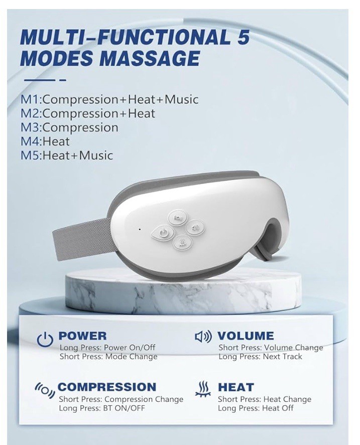 Eye Massager with Heat & Bluetooth Music, Mothers Day Gifts for Mom, Heated Eye