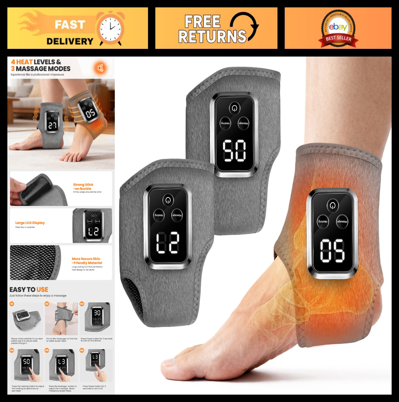 2-in-1 Foot Massager & Warming Wrap – Portable Ankle Relaxation, 3 Modes, 4 Heat