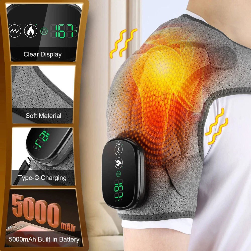 Electric Heated Shoulder Massager With Vibration Massage Brace Joint Pain Relief