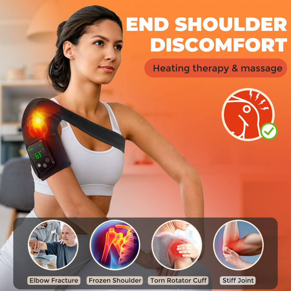 2PCS Cordless Heated Knee Massager Vibration Heating Shoulder Brace Support Wrap